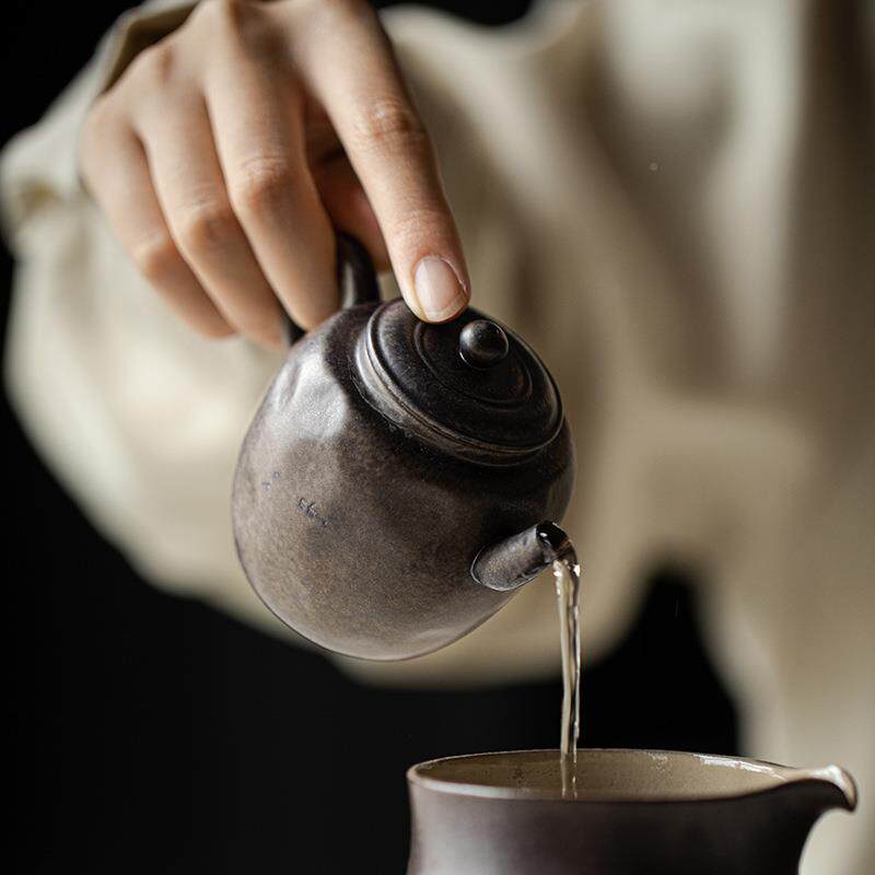 弥言家用工手茶壶带过滤泡茶轻烟壶壶复古手执壶侧粗把陶壶家用功