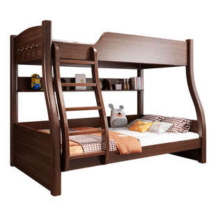 家用小户型儿童上下床双层床深胡桃上下床母两层色大人高低铺子床