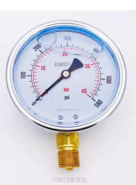 YN100不锈钢壳耐震径向压力表~G1/2螺纹0水压油压40bar液压10bar