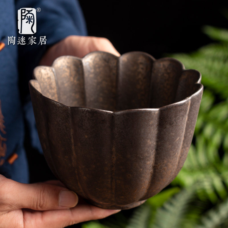 陶迷粗陶鎏金釉茶洗大号陶瓷笔洗茶具配件洗杯茶碗水盂复古茶渣桶