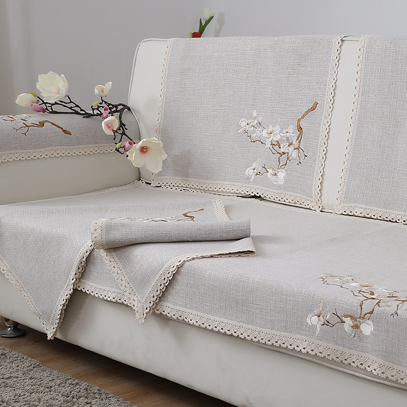 棉麻刺绣中式亚麻沙发垫布艺加厚坐垫子沙发巾飘窗垫定做,居家布艺,沙发垫,淘宝优惠券,粉丝福利购,淘宝优惠卷