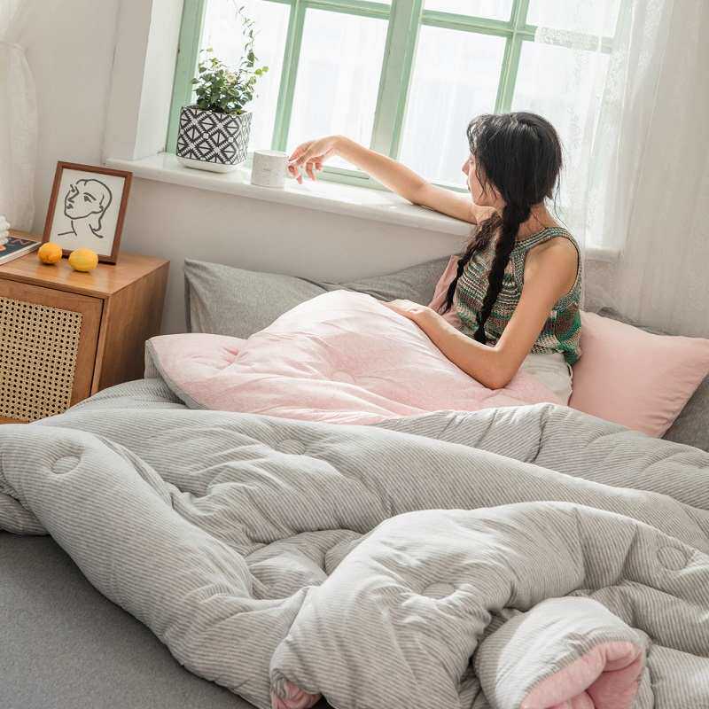 针织棉保暖春秋被天竺冬地裸睡加厚双人被柔软芯被单被子棉暖加大