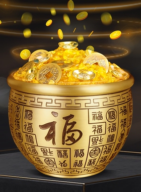 黄铜米缸百福铜缸桌面铜盆摆件客厅香炉聚宝盆家用开业小礼品店铺