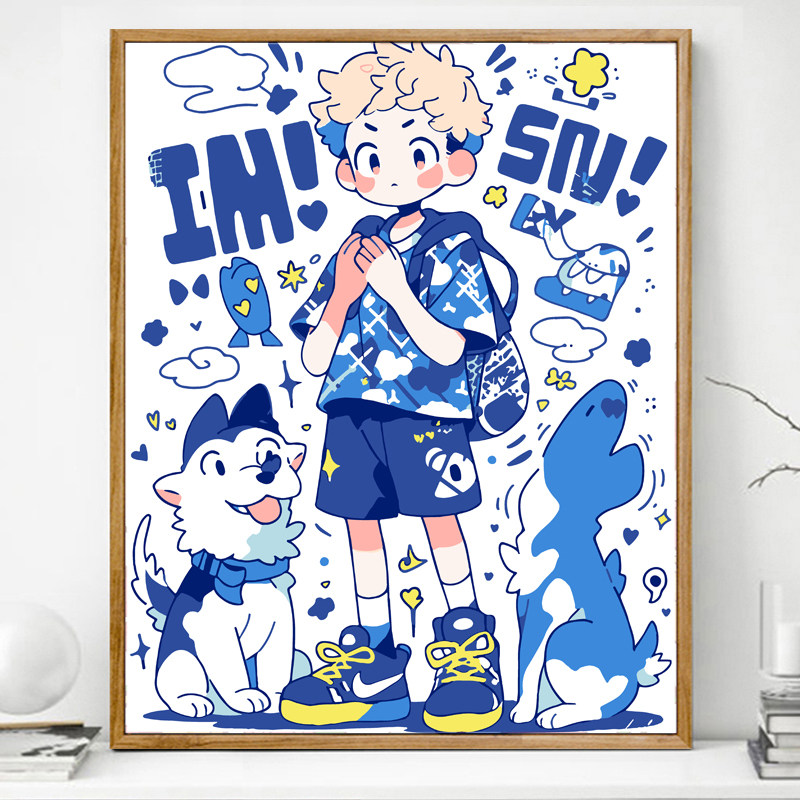 可爱小狗画画diy数字油画填充填色画手绘手工儿童卡通丙烯油彩画,家居饰品,DIY/数字油画,淘宝优惠券,粉丝福利购,淘宝优惠卷