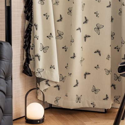 高级感客厅卧室法式中古风黑白灰色雪尼尔提花蝴蝶遮光窗帘定制