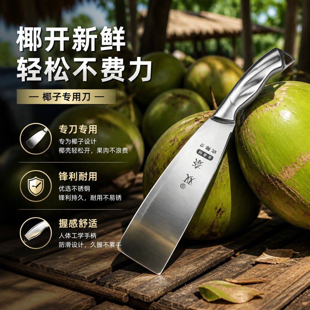 双奈不锈钢砍椰刀椰子削皮刀商用水果店开椰子刀椰子专用刀具