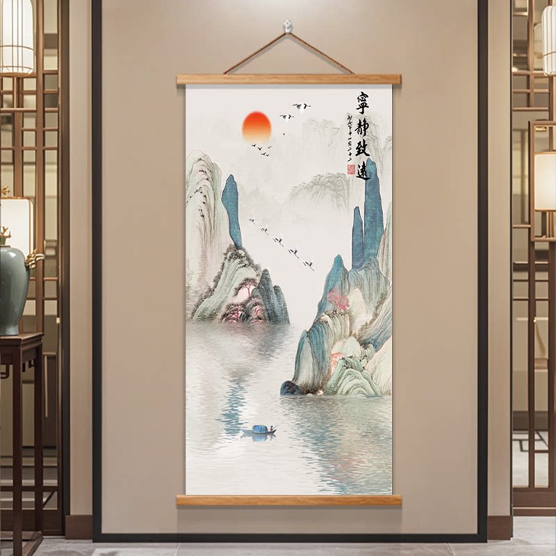 水墨山水画客厅挂画现代装饰画新中式玄关走廊过道