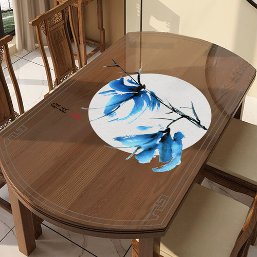 PVC透明中式餐桌垫椭圆玻璃桌餐桌布弧形免洗垫软折叠桌防油防水