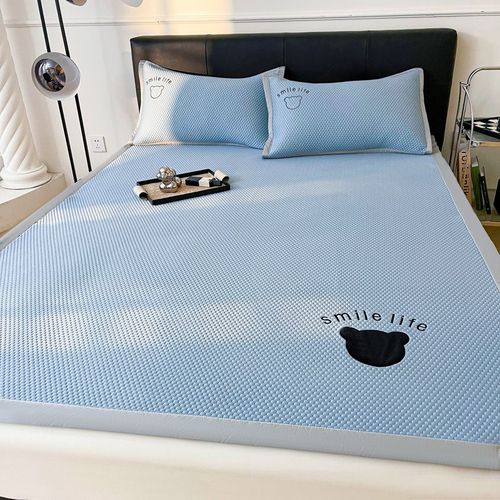 夏季A类冰豆豆冰丝凉席三件套刺绣高端床单人空调软席垫子可机洗