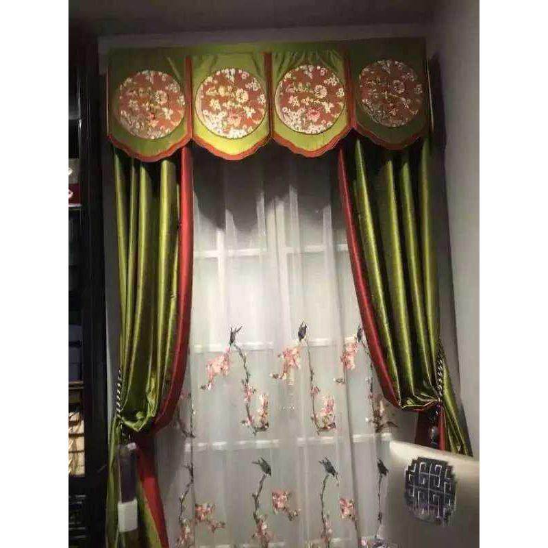 新中式树枝花鸟禅意古典绣花安装书房文艺大气窗帘客厅定制高档