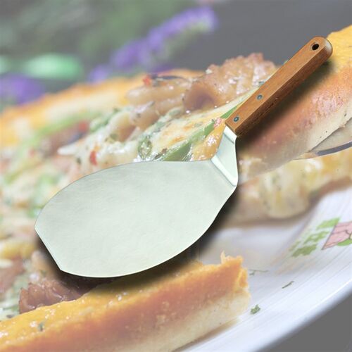 不锈钢披萨铲pizza牛排煎饼烧烤盘蛋糕移动铲刀实木柄圆形披萨铲