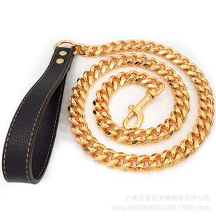 现货不锈钢狗链牵引绳15mm六面磨精抛光斗牛犬恶霸斗牛犬牵引