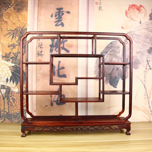 红酸枝实木博古架 茶壶紫砂壶茶具茶杯摆件收纳木架子底座多宝阁
