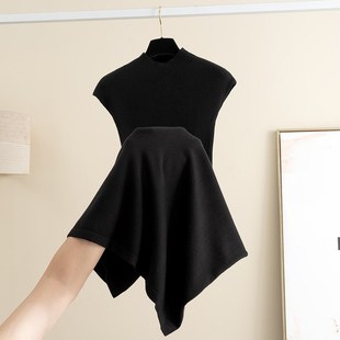 2025秋冬新款半高领针织中长款连衣裙女无袖背心毛衣裙内搭打底裙