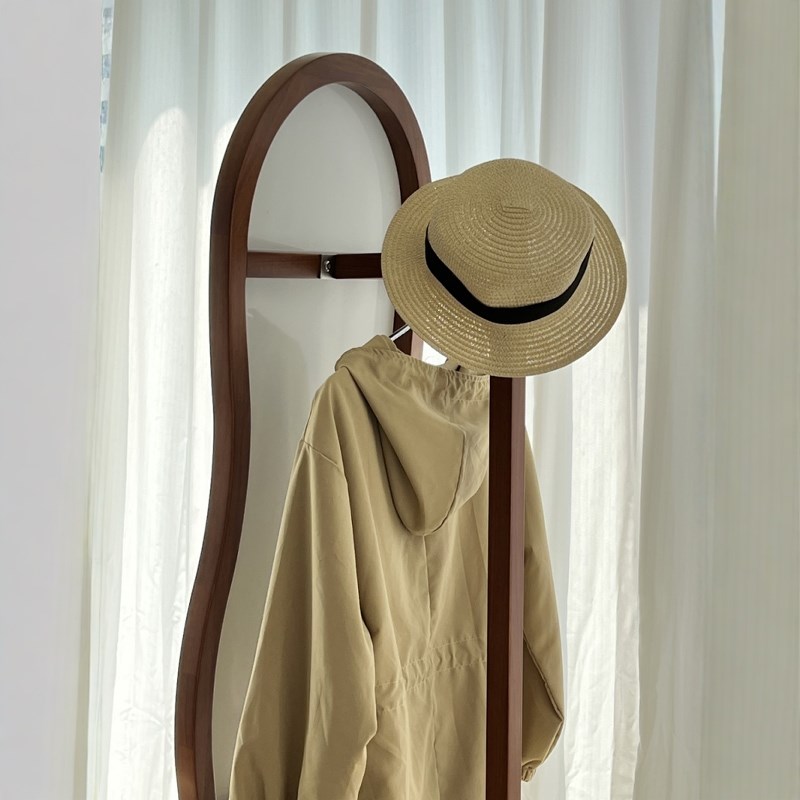 稍安物造复古实木立式全身镜衣帽架穿衣镜挂衣收纳架一体镜小卧室