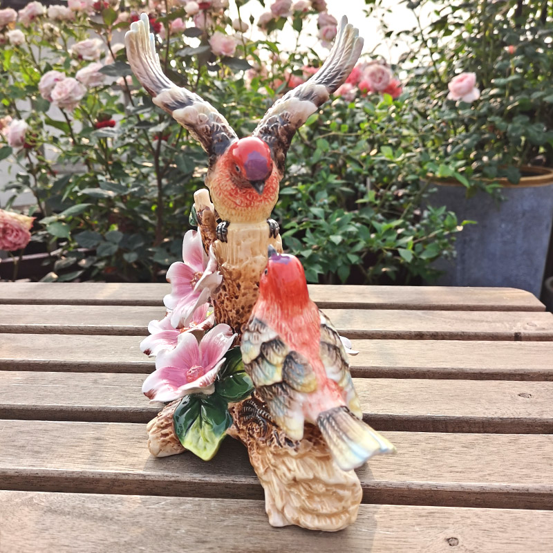 陶瓷欧式大号红鸟摆件装饰品家居玄关可爱情侣客厅桌面动物