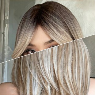 假发女全头套欧美风中分八字刘海混血层次感渐变金棕色锁骨发