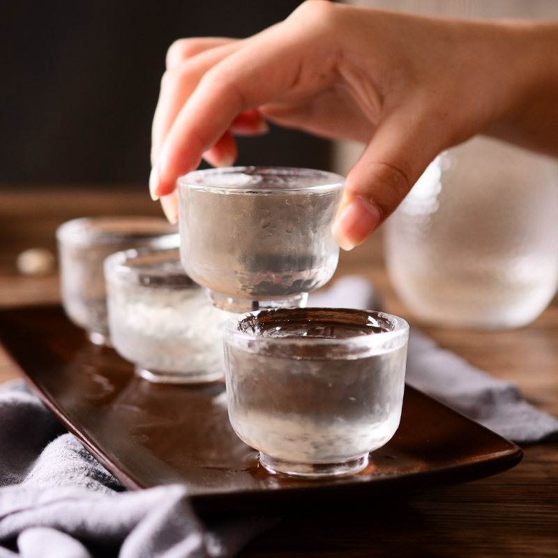 加点乐 对饮 日式锤目纹玻璃酒具一壶四杯清酒杯酒壶白酒分酒器