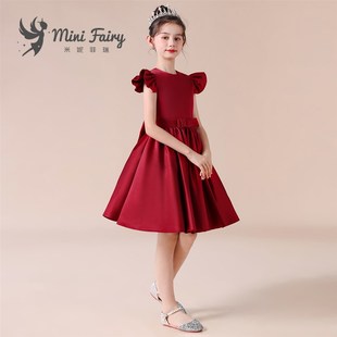 女童红色钢琴演出服小主持人表演短款小提琴演奏服学生合唱礼服裙