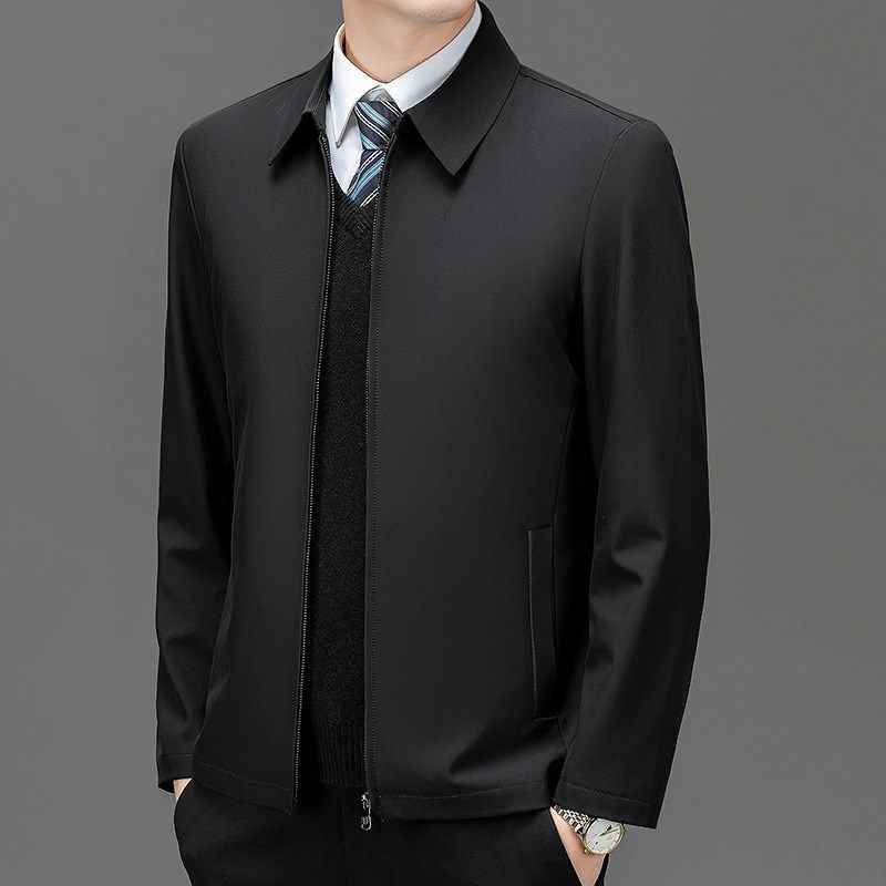 高档男士中老年爸爸红色夹克外套24春秋新款商务中年翻领政夹克衫