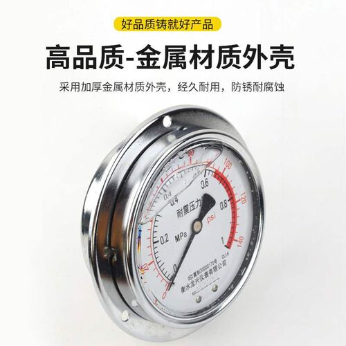 轴向带边耐震压力表YN100ZT/1.6/1mpa液压油压表水压表防震气压表