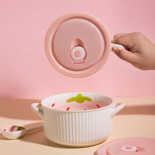 陶瓷带盖手柄泡面碗便当盒可爱好看的饭盒便携食堂打饭个人专用碗