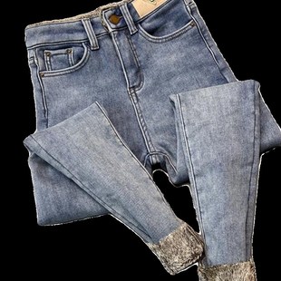 一条过冬超厚实浅蓝加绒羊羔毛牛仔裤女冬季显瘦加厚保暖小脚靴裤