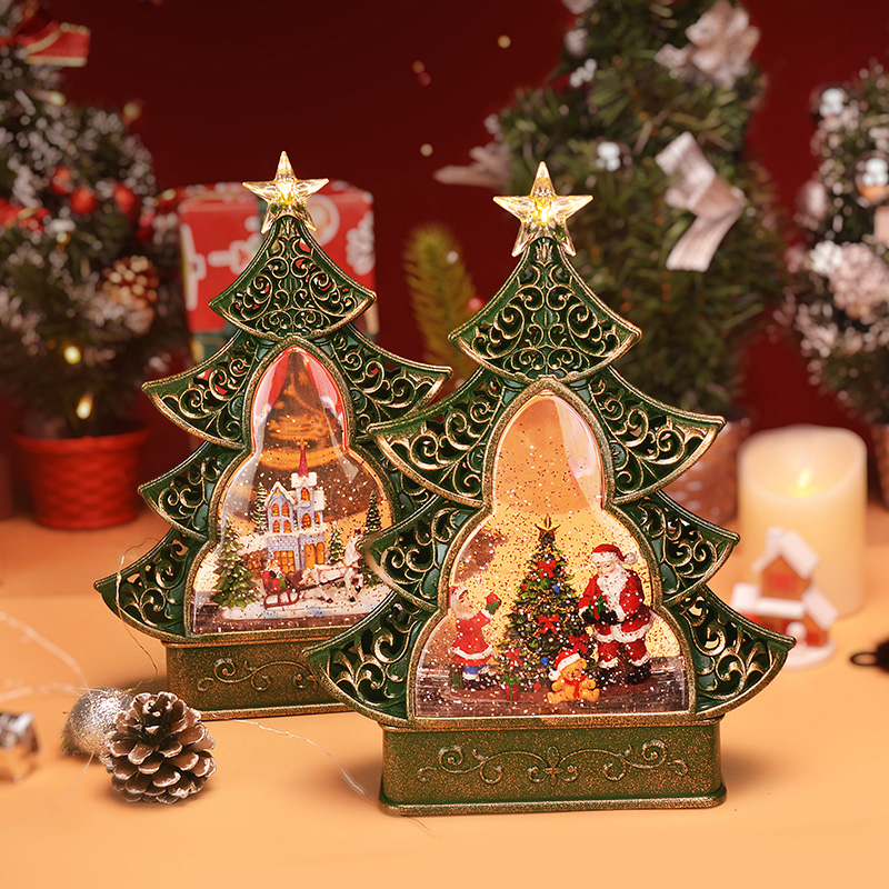 发光旋转耶诞树水晶球音乐盒八音盒送女生儿童耶诞节礼物摆件飘雪