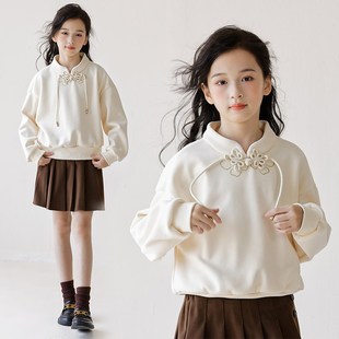 女童秋冬连衣裙大童新中式卫衣加绒一条儿童冬装加厚套装裙中国风