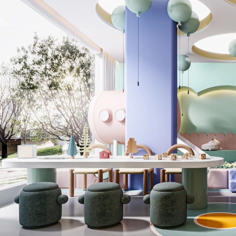 架空层儿童娱乐区桌椅图书馆阅读区儿童椅售楼处游戏手工桌椅定制