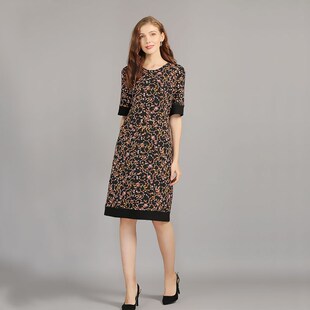 收腰直筒a字针织碎花拼接中年连衣裙子大码 女士修身 长裙 新款 夏季