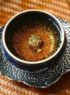 中式高档金丝天目釉建盏茶5兔杯毫fxcb0001盏镶银主人2杯02新款