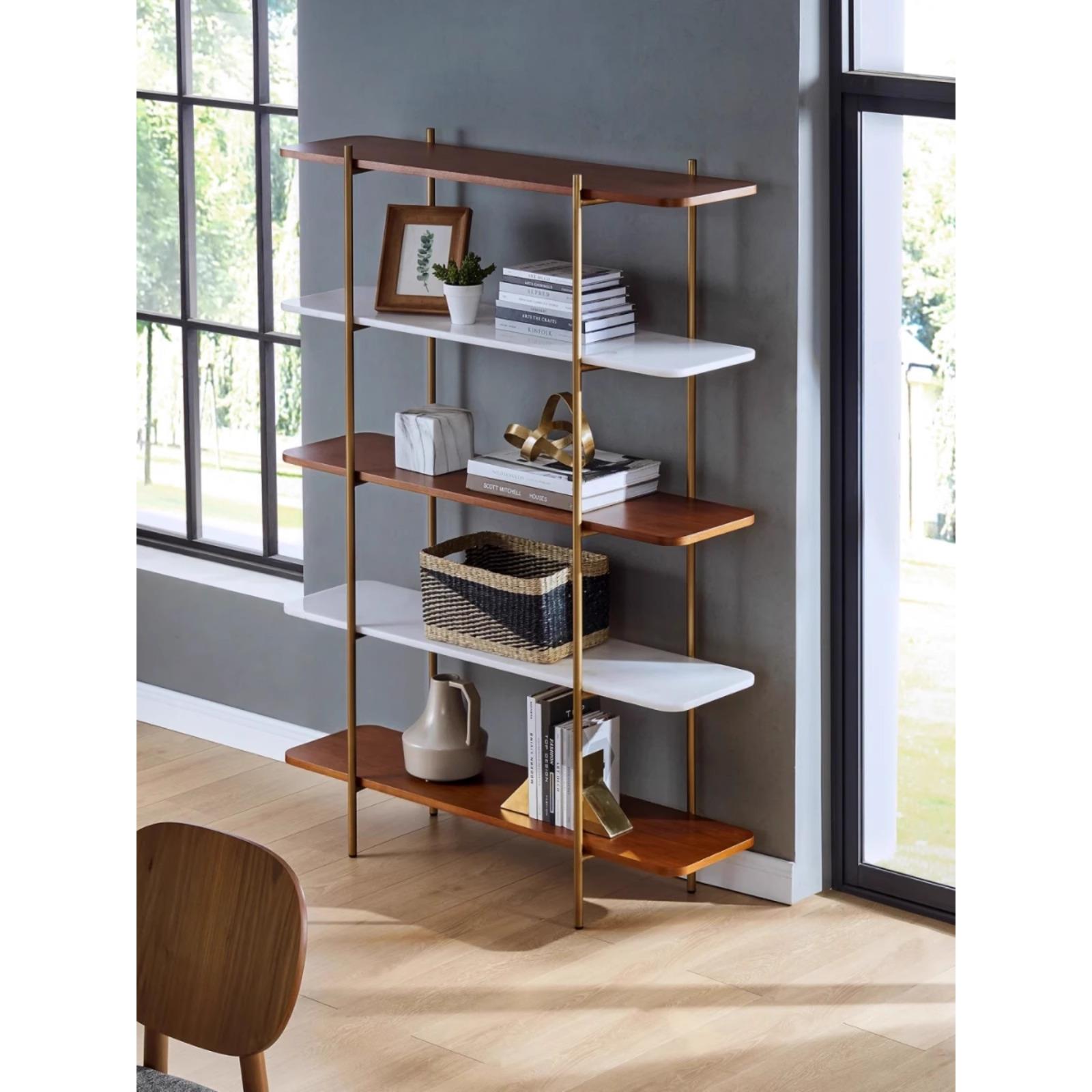 实木书架简约物架办现代公展示柜简约置物架铁艺陈85485485列架隔