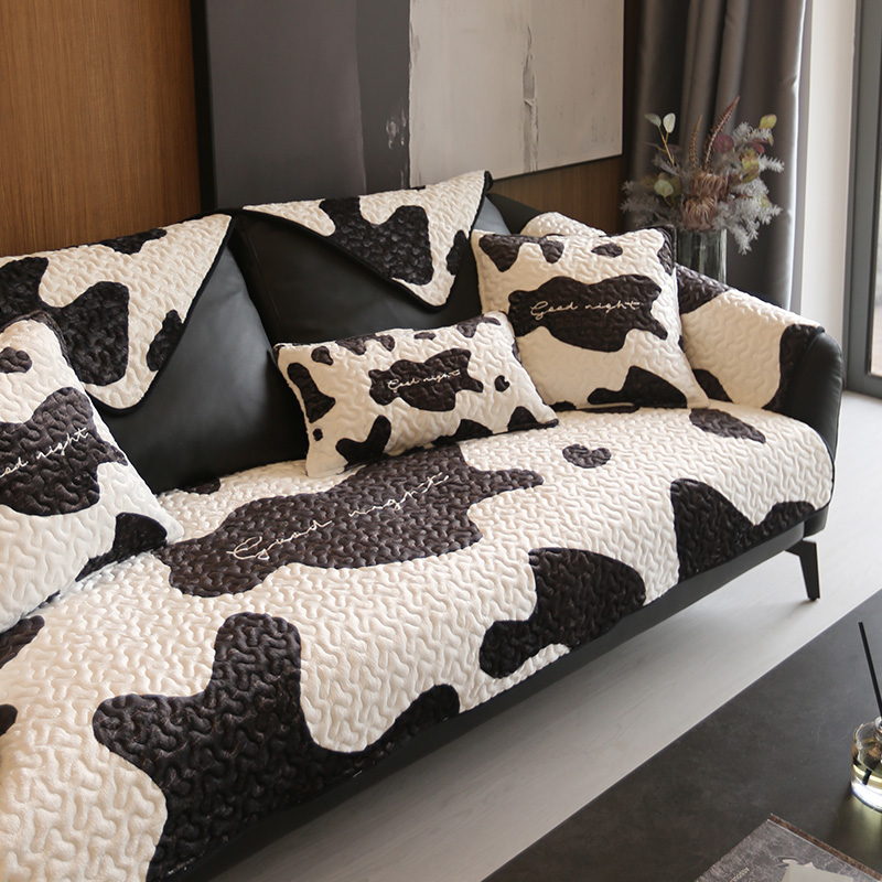 四季通用沙发垫保暖加厚奶牛斑纹现代防滑高档皮沙发笠套罩巾坐垫