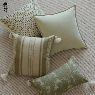 中古宋式美学绿色系棉麻组合抱枕客厅沙发靠垫民宿酒店高级感靠垫