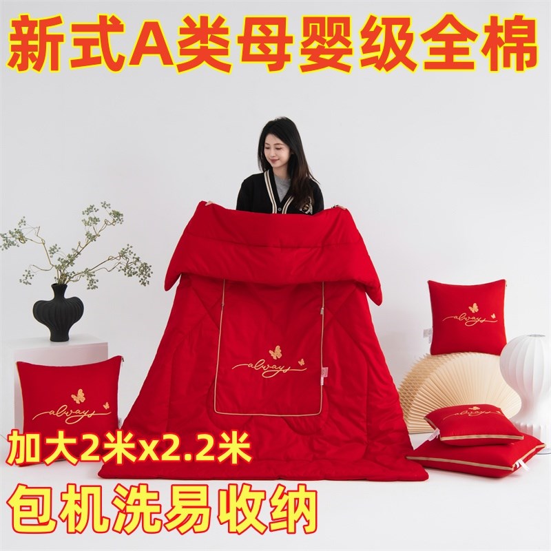 A类母婴级全棉抱枕被二合一两用加大2米x2.2米简约午休车载靠垫被