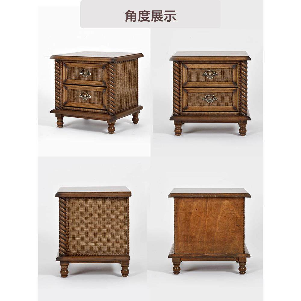 常藤覆古田园床藤条柜抽屉柜柜储449物柜藤条实春木柜储物头柜低
