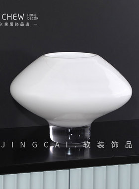 新中式白色高级感花器蓝色琉璃花瓶样板间样品屋展示中心玄关电视