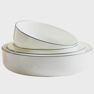 隆玫格白8寸盘寸深盘盘6沙拉陶瓷蒸汤盘浅碗盘菜家用菜盘蒸鱼加深