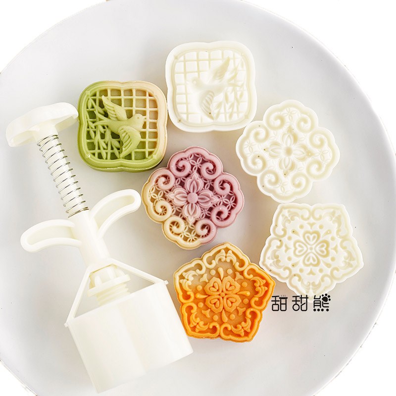 75克中式复古花窗燕子月饼模具流心绿豆糕山药糕一口酥手动按压模图片
