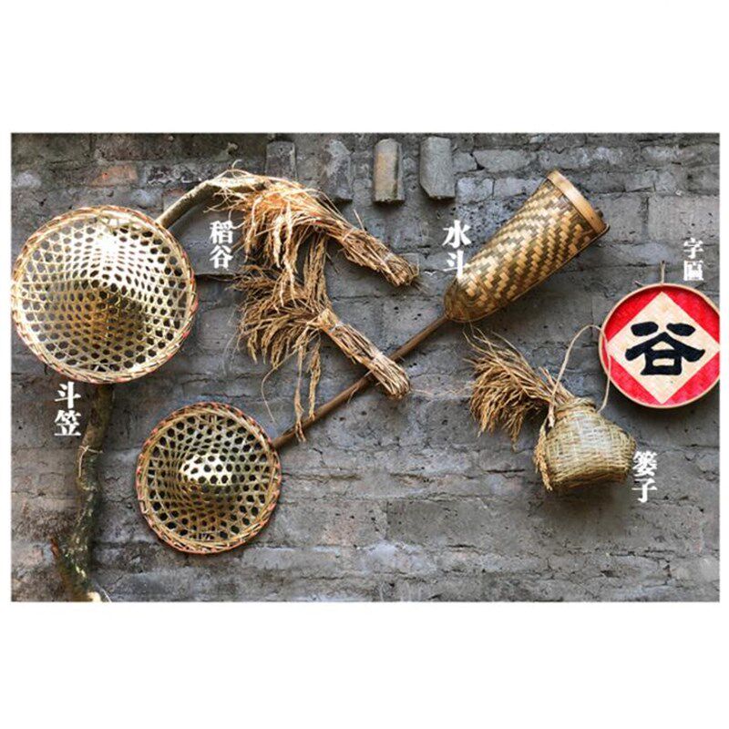 竹箩稻草古旧物件农具挂饰渔家鱼壁饰