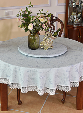 简约现代蓝色大圆桌桌布布艺家用餐桌布圆形水溶边可机洗盖布书桌