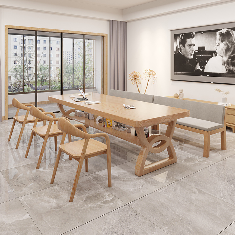 欧式现代全实木客厅大书桌家用人学习桌长桌大板桌工作台休闲桌