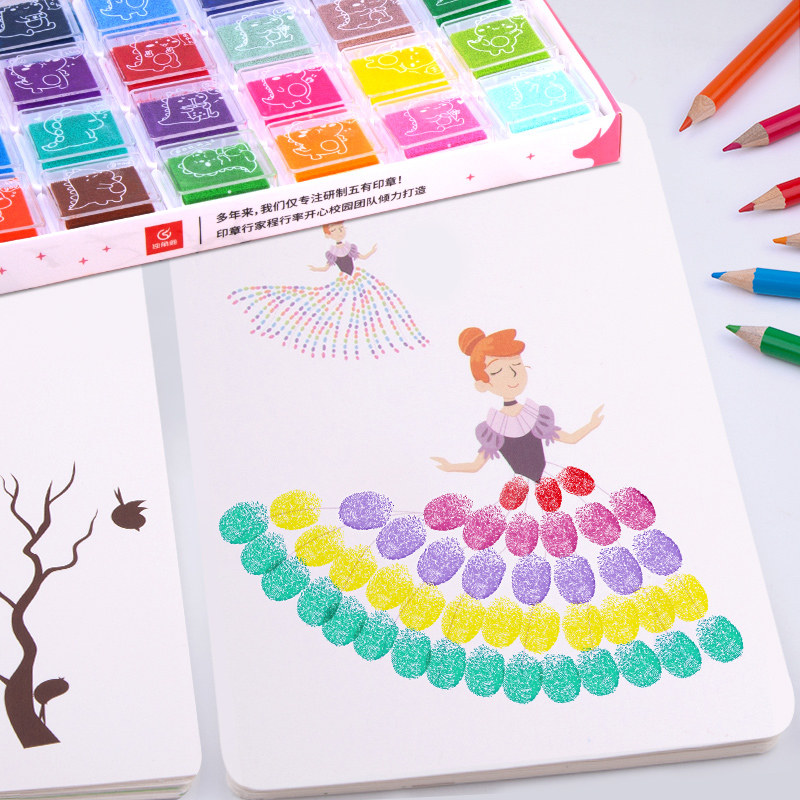 手指画颜料儿童无毒可水洗涂鸦指印画点点印泥画本宝宝幼儿园绘画