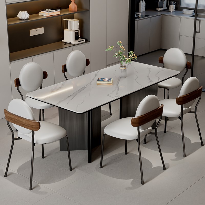 意式极简岩板餐桌家用现代简约小户型复古侘寂风餐桌椅长方形