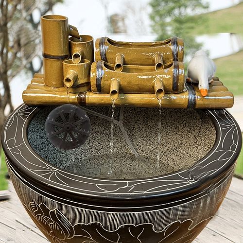 陶瓷鱼缸仿竹子过滤器圆缸瓷缸增氧上置过滤盒鱼缸过滤循环系统造