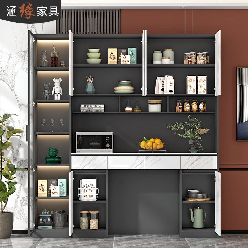 现代简约岩板折叠餐桌餐边柜家用高柜一体靠墙碗柜酒柜7G19