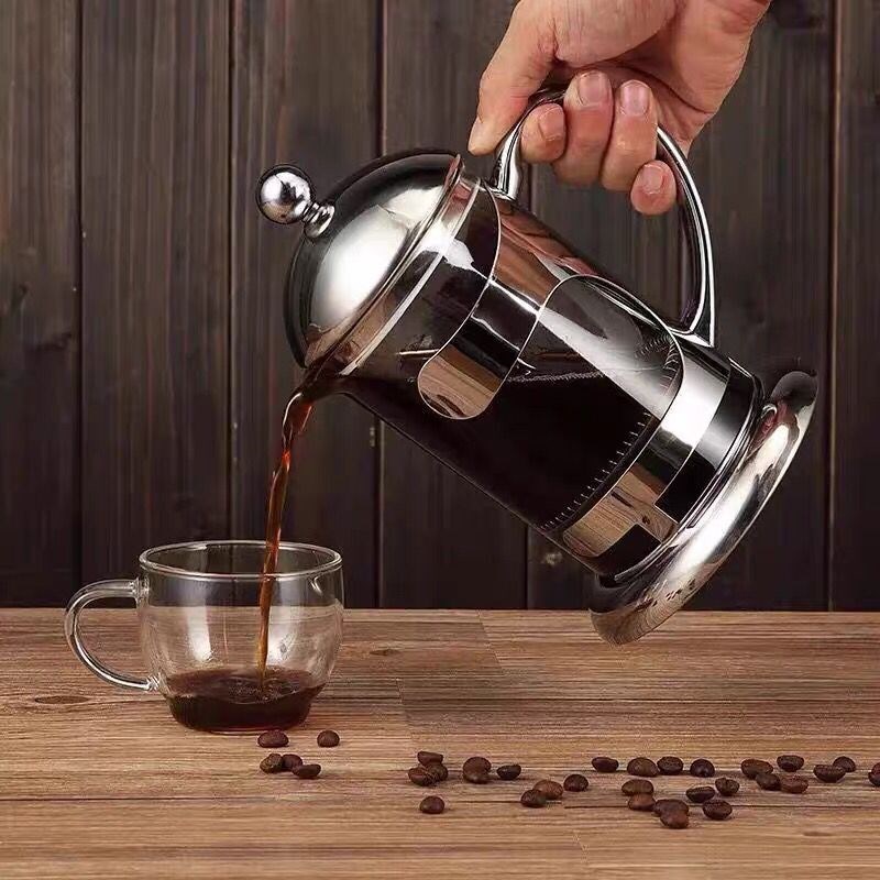 耐热高硼硅玻璃泡茶壶不锈钢过滤花茶壶冲茶器家用法压壶咖啡壶