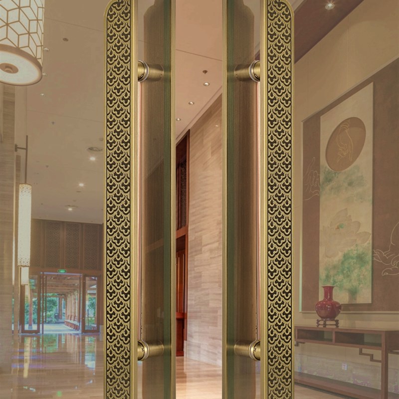 玻璃门拉手仿古铜门把手中式大门拉手宴会厅推拉实木门把手 刻字