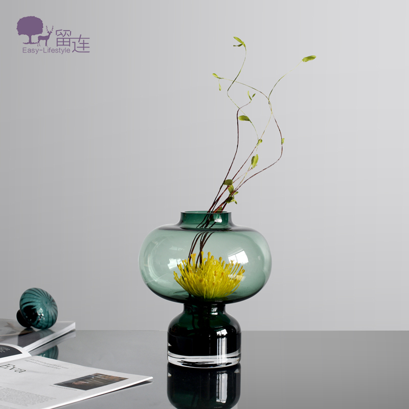 现代简约玻璃圆形花瓶花器摆件整体花艺艺术客厅家居桌面软装饰品